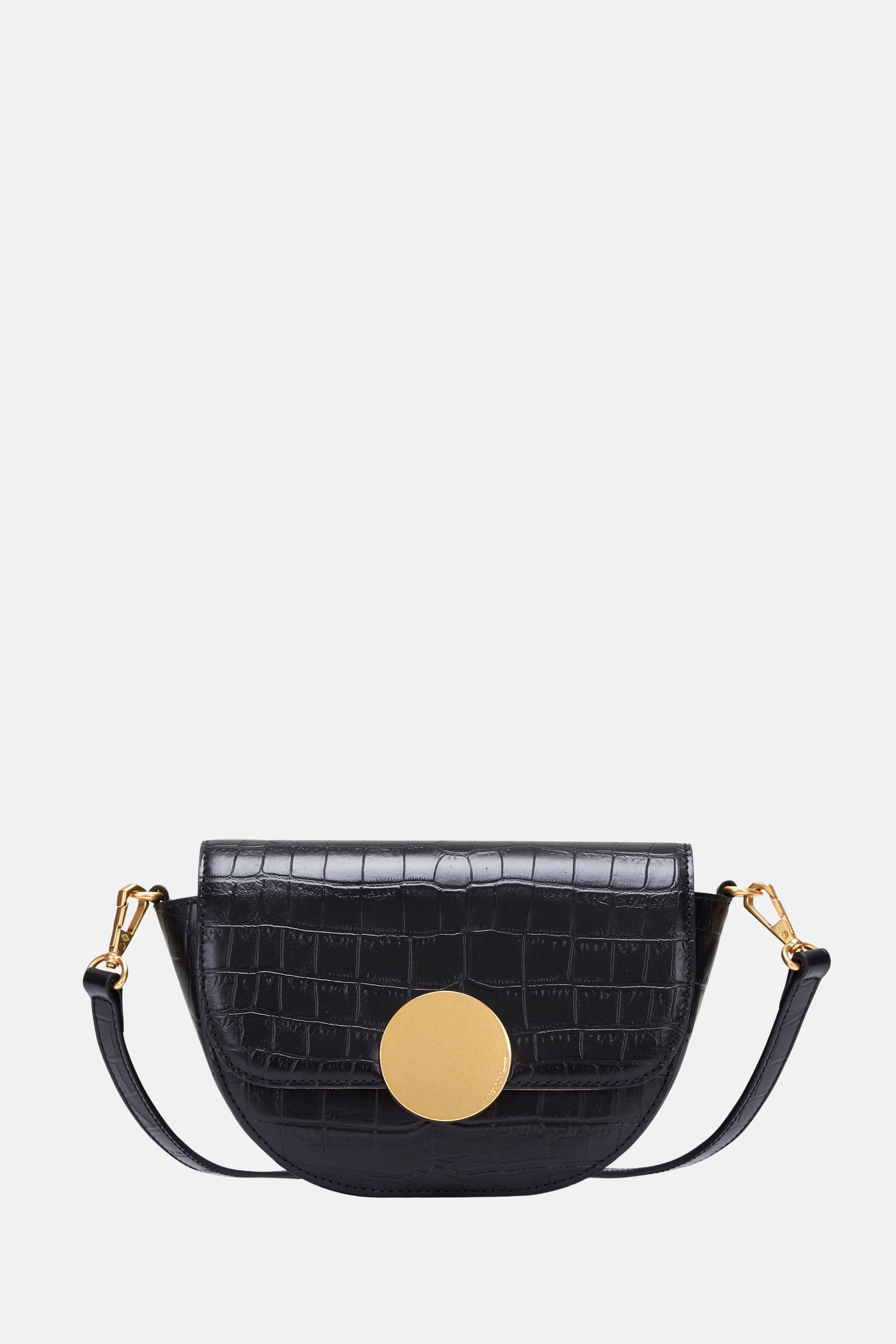 Oryany - Lottie Croco Saddle Crossbody - Small - Black Leather