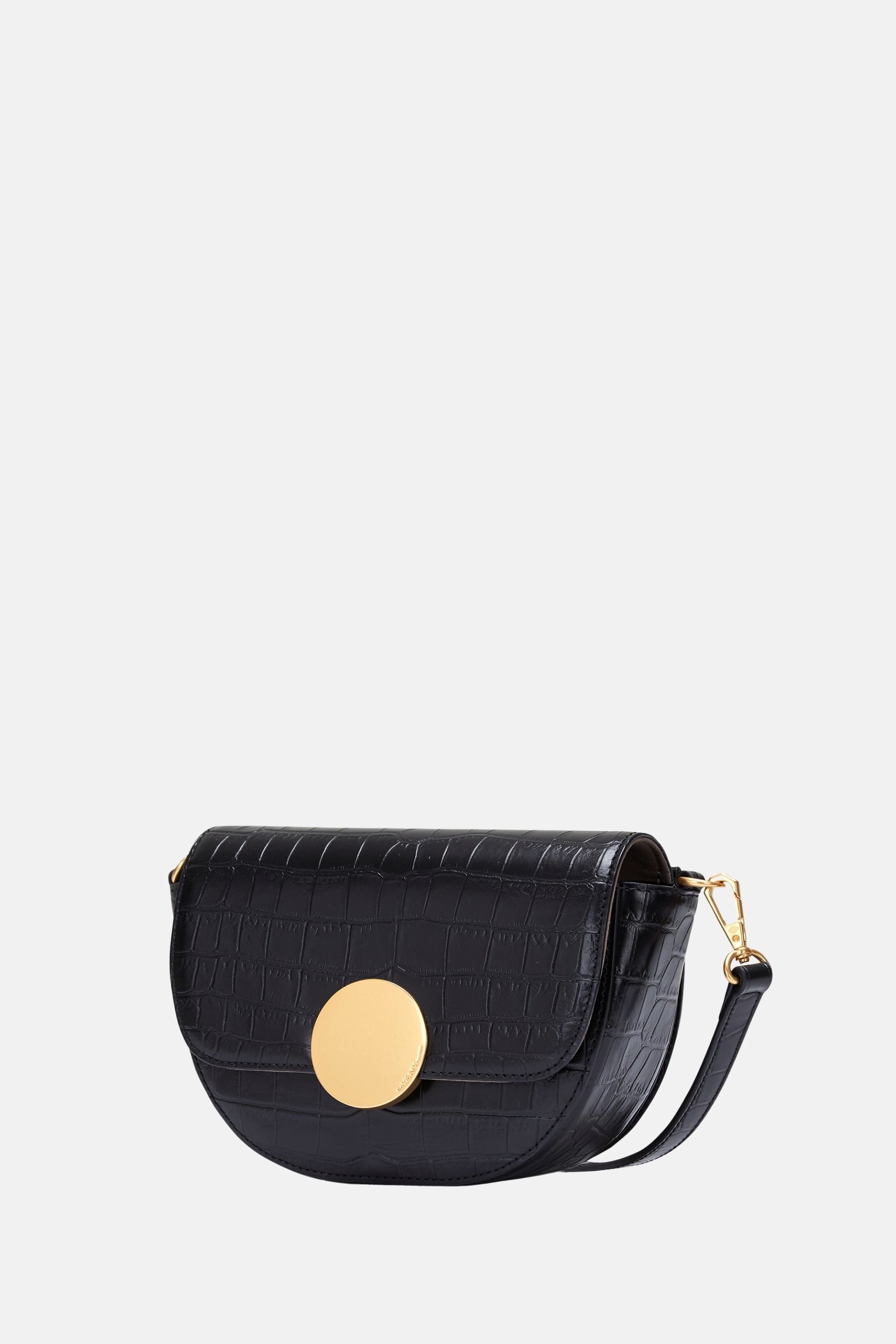 Oryany - Lottie Croco Saddle Crossbody - Small - Black Leather