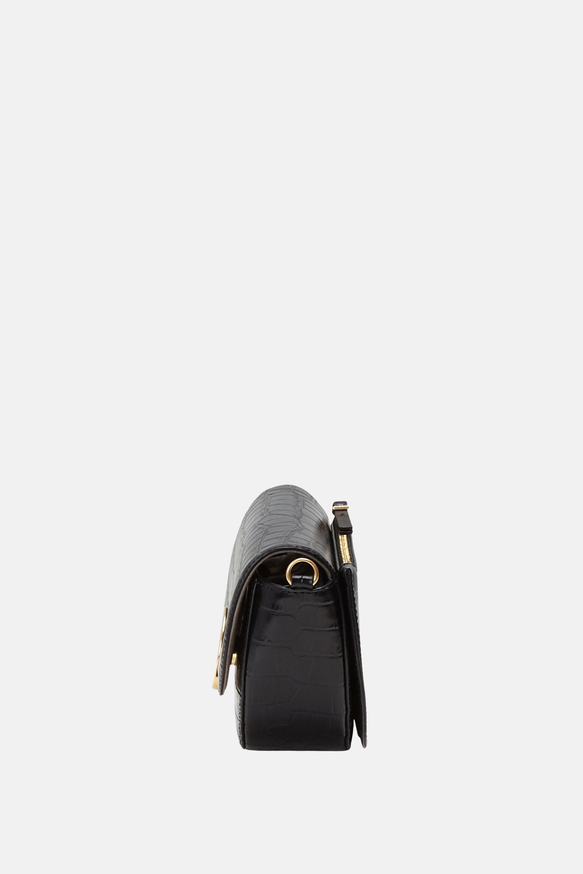 Oryany - Lottie Croco Saddle Crossbody - Small - Black Leather