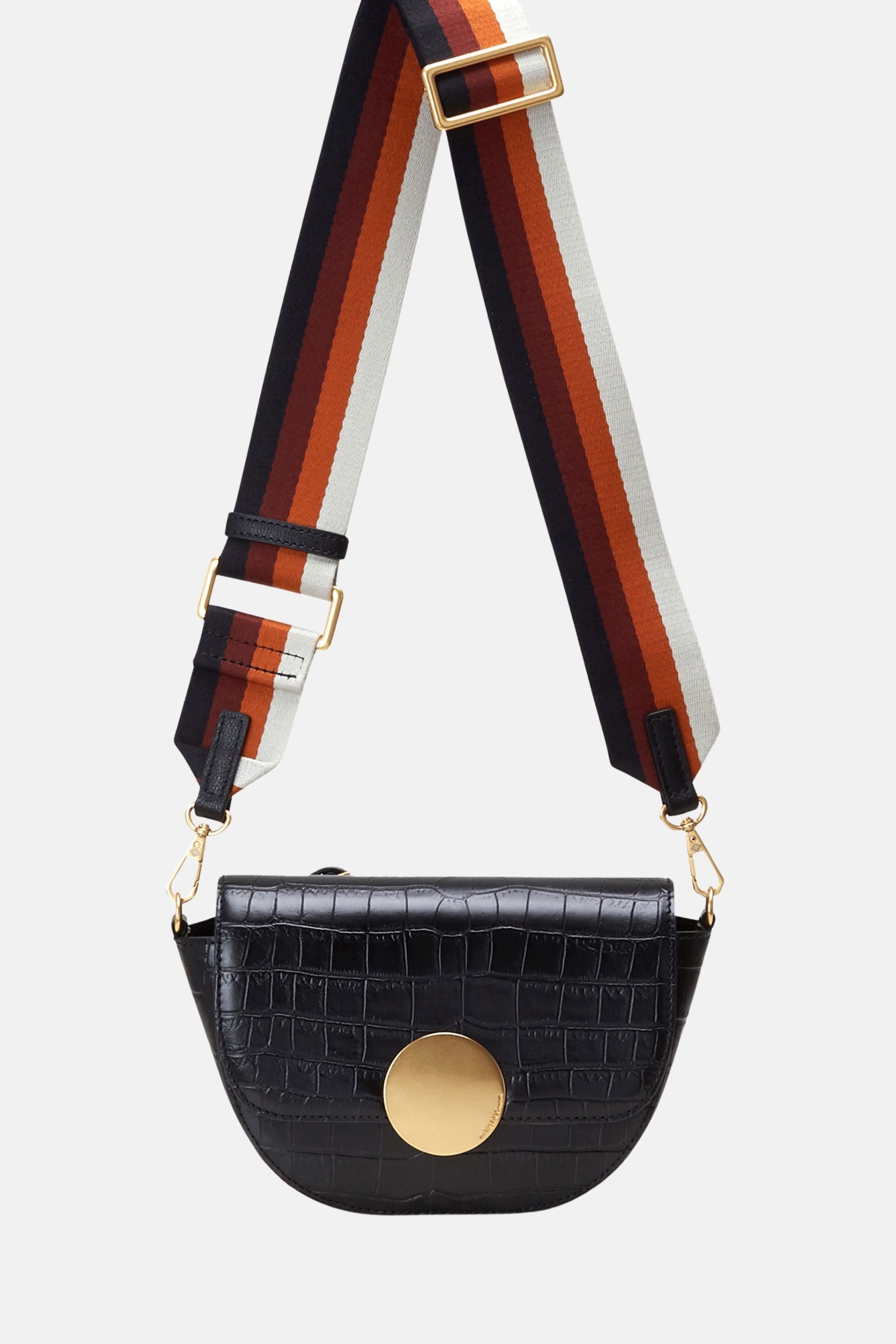 Oryany - Lottie Croco Saddle Crossbody - Small - Black Leather