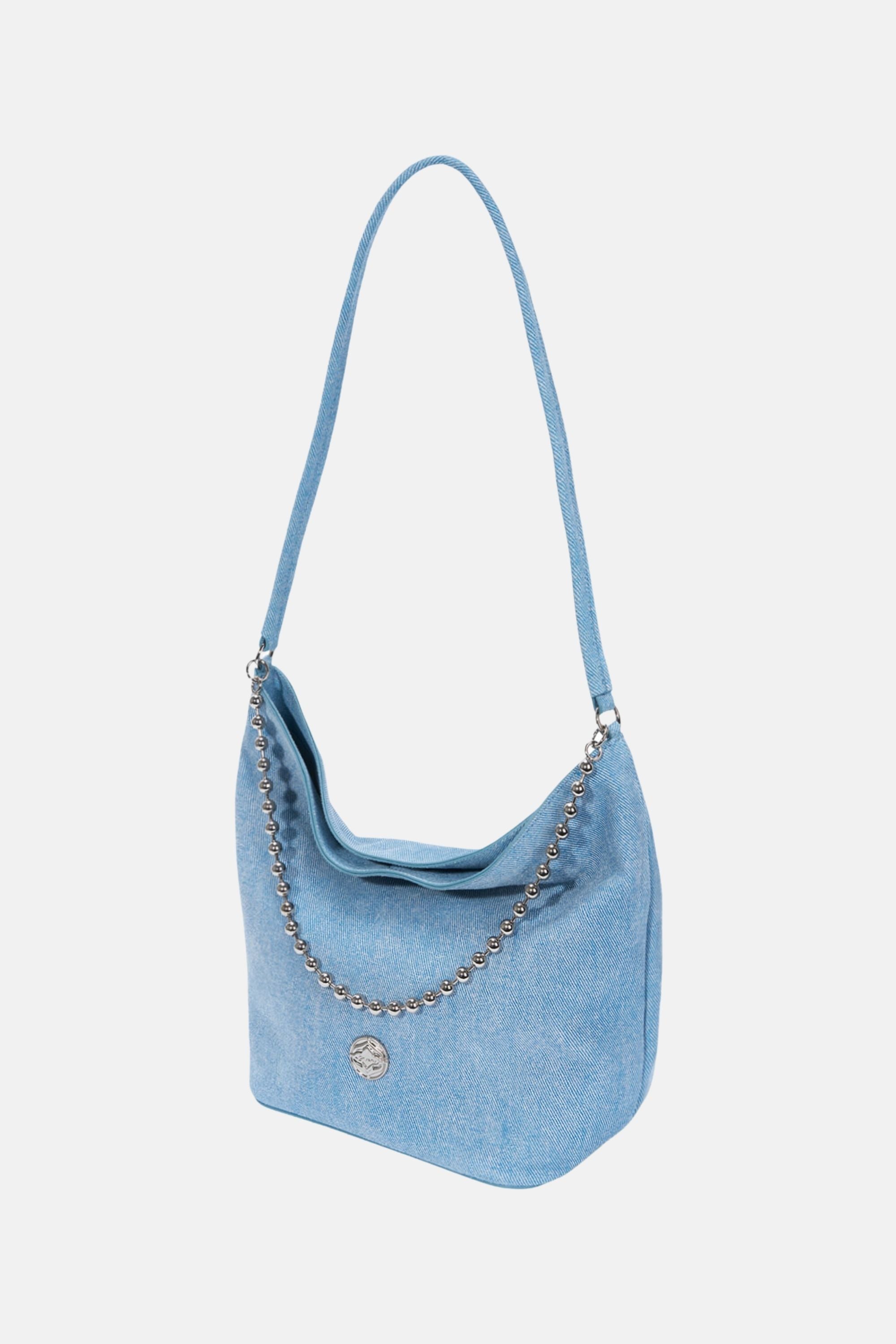 Oryany - Ball Chain Bucket Bag - Denim Blue Leather