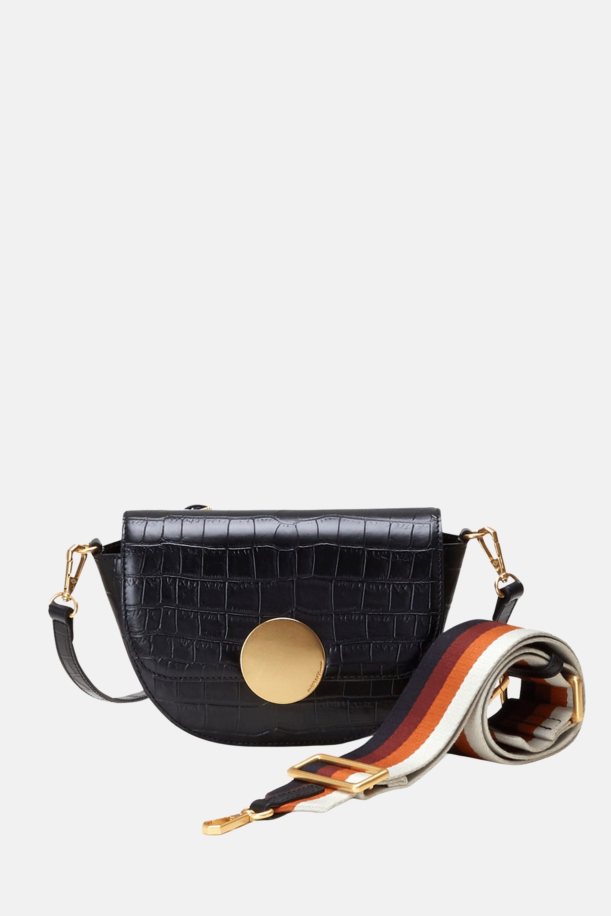 Oryany - Lottie Croco Saddle Crossbody - Small - Black Leather